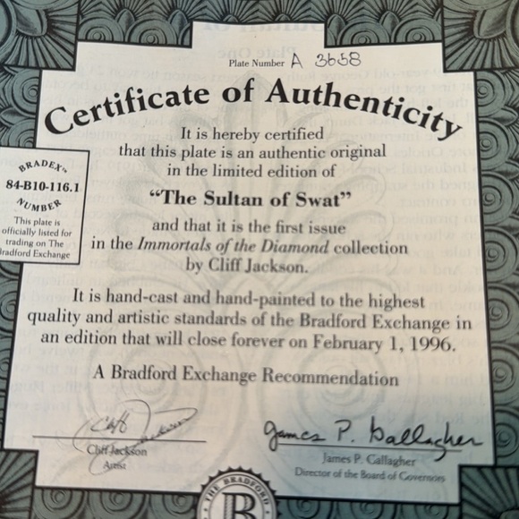 Babe Ruth & Lou Gehrig Immortals of the Diamond Limited Edition Plates - Picture 10 of 10